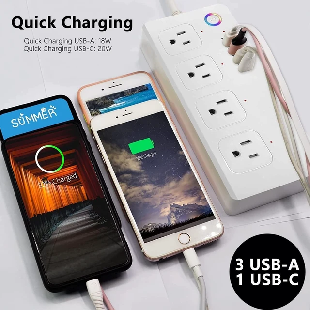 Alt view image 5 of 7 - Smart Plug Power StripSurge Protector with 4 Individually Controlled Smart Outlets, Voice Control,4 USBs (incl. 20W USB-C), Compatible with Alexa and Google Home,5Ft Extension Cord