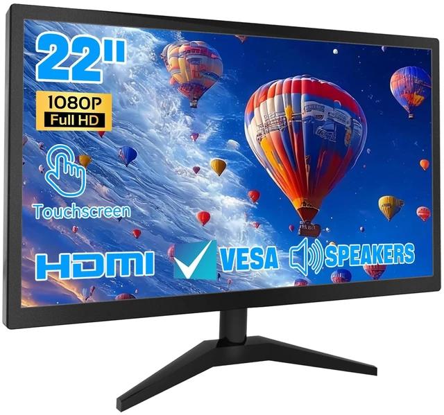 Main image of Touchscreen Monitor 22 Inch FHD 1920x1080P IPS PC Monitor 10-Point Touch Screen Computer Display with HDMI VGA USB Ports, Built-in Speakers, VESA Mountable