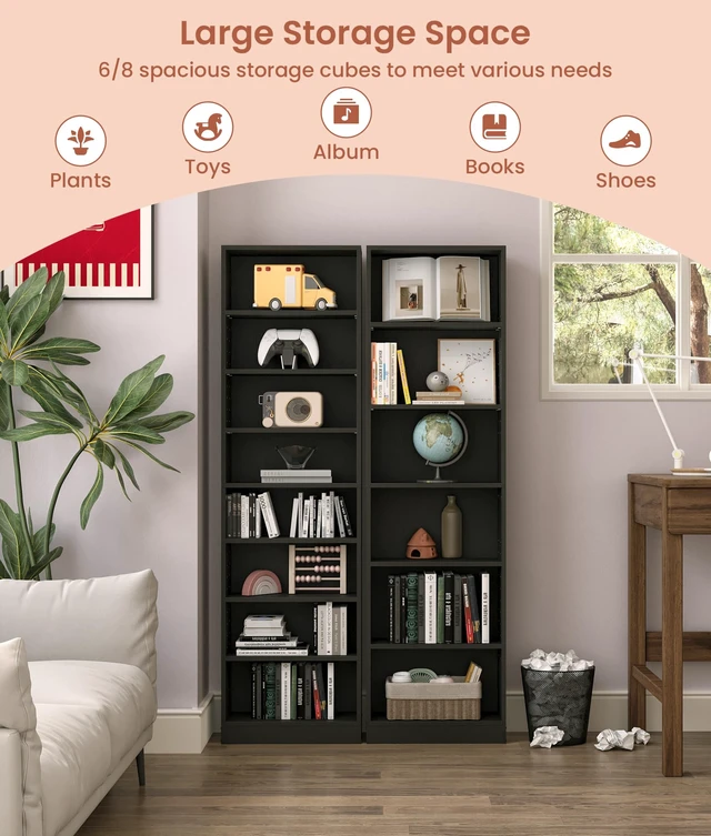 Alt view image 5 of 7 - 8 Tier CD Storage Rack with Adjustable Shelves, DVD Organizer Shelf CD Tower, Freestanding Media Storage Cabinet for Living Room Home Office, Holds Up to 260+ CDs (Black)