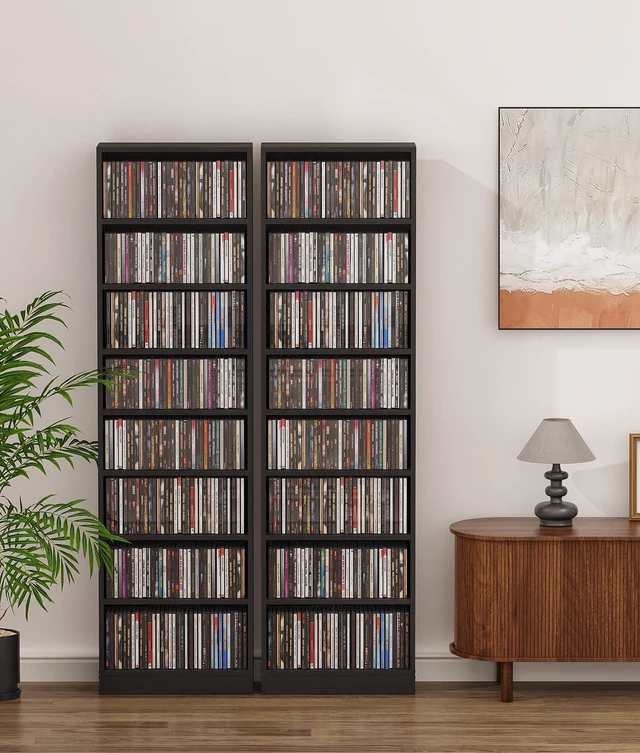 Alt view image 6 of 7 - 8 Tier CD Storage Rack with Adjustable Shelves, DVD Organizer Shelf CD Tower, Freestanding Media Storage Cabinet for Living Room Home Office, Holds Up to 260+ CDs (Black)