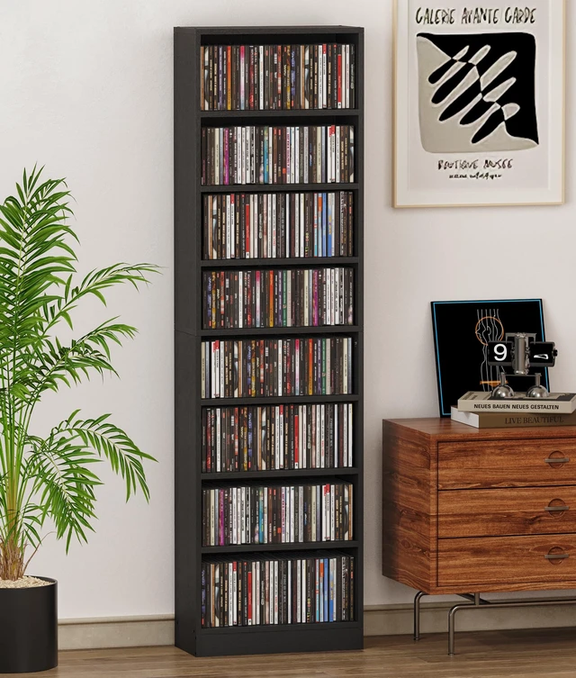 Alt view image 7 of 7 - 8 Tier CD Storage Rack with Adjustable Shelves, DVD Organizer Shelf CD Tower, Freestanding Media Storage Cabinet for Living Room Home Office, Holds Up to 260+ CDs (Black)