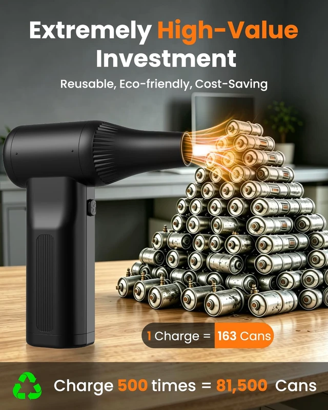 Alt view image 2 of 7 - RS40 Ultra Compressed Air Duster, 260MPH & 640G Hurricane Airflow Replace 80,000 Air Cans, 6-Gear Adjustable, Max 120 Mins Runtime with Fast Charging for Heavy-Duty Clean