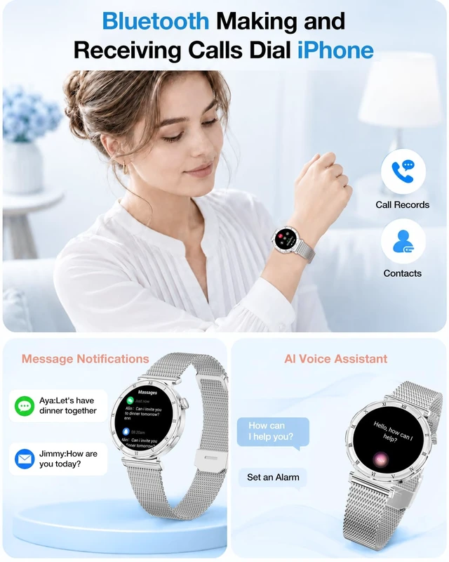 Alt view image 3 of 7 - Smart Watch for Women Men, 1.19" AMOLED, Fitness Tracker Watch with IP68 Bluetooth Call & Answer,130+Sports Modes with Heart Rate/Sleep Monitor,Silver Watch with 3bands for iOS/Android