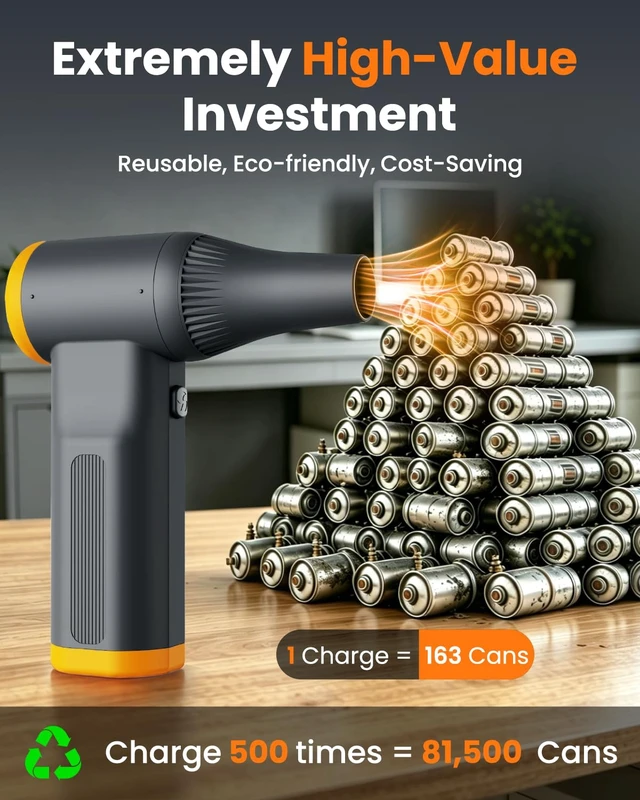 Alt view image 2 of 7 - RS40 Ultra Compressed Air Duster, 260MPH & 640G Hurricane Airflow Replace 80,000 Air Cans, 6-Gear Adjustable, Max 120 Mins Runtime with Fast Charging for Heavy-Duty Clean