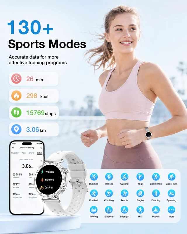 Alt view image 4 of 7 - Smart Watch for Women Men, 1.19" AMOLED, Fitness Tracker Watch with IP68 Bluetooth Call & Answer,130+Sports Modes with Heart Rate/Sleep Monitor,Silver Watch with 3bands for iOS/Android