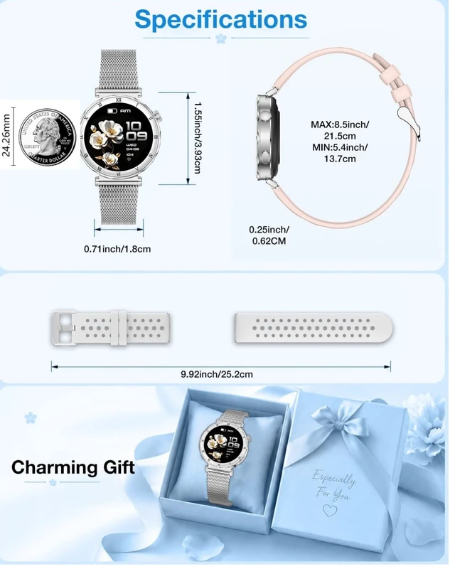 Alt view image 6 of 7 - Smart Watch for Women Men, 1.19" AMOLED, Fitness Tracker Watch with IP68 Bluetooth Call & Answer,130+Sports Modes with Heart Rate/Sleep Monitor,Silver Watch with 3bands for iOS/Android
