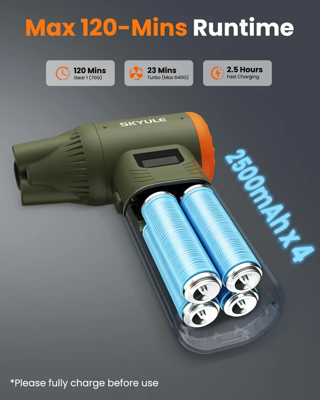 Alt view image 6 of 7 - RS40 Ultra Compressed Air Duster, 260MPH & 640G Hurricane Airflow Replace 80,000 Air Cans, 6-Gear Adjustable, Max 120 Mins Runtime with Fast Charging for Heavy-Duty Clean