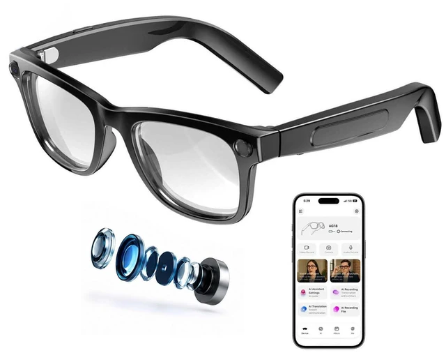Main image of AI Smart Glasses with Camera,8MP Photo Camera Glasses,1080P Video Recording Glasses with Dual Mic Noise Cancellation,Bluetooth Open-Ear Audio,Real-Time Translation,for Men Women(Clear Lenses)