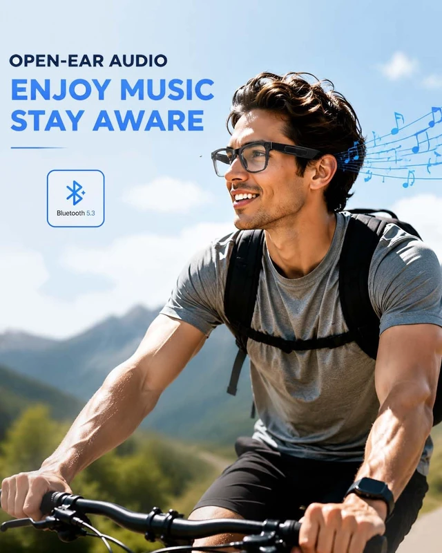 Alt view image 2 of 7 - AI Smart Glasses with Camera,8MP Photo Camera Glasses,1080P Video Recording Glasses with Dual Mic Noise Cancellation,Bluetooth Open-Ear Audio,Real-Time Translation,for Men Women(Clear Lenses)