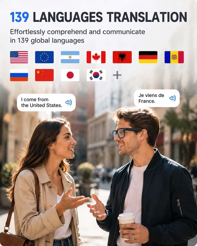 Alt view image 5 of 7 - AI Smart Glasses with Camera,8MP Photo Camera Glasses,1080P Video Recording Glasses with Dual Mic Noise Cancellation,Bluetooth Open-Ear Audio,Real-Time Translation,for Men Women(Clear Lenses)