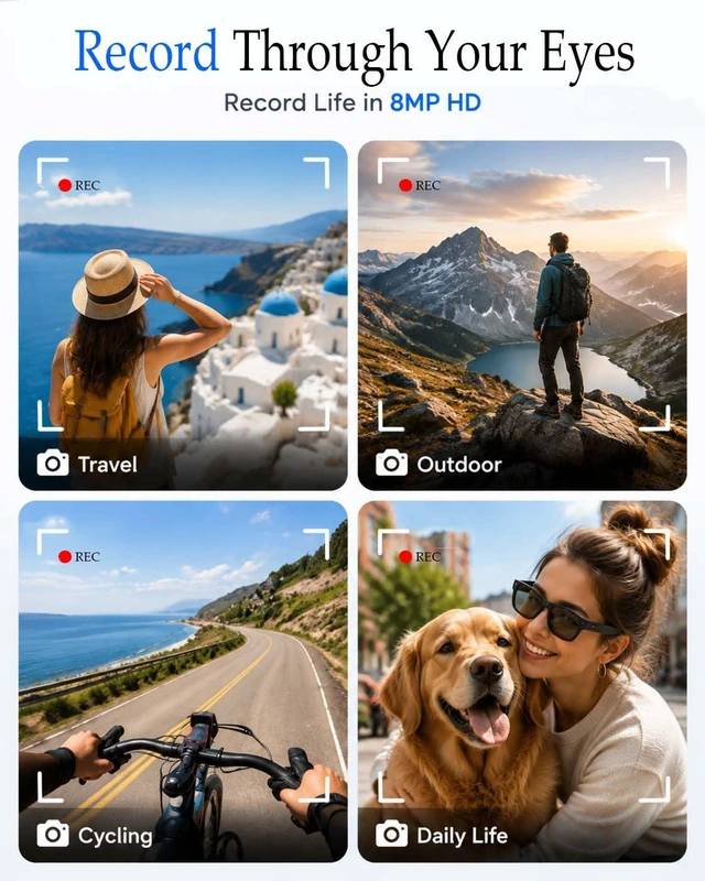 Alt view image 4 of 7 - AI Smart Glasses with Camera,8MP Photo Camera Glasses,1080P Video Recording Glasses with Dual Mic Noise Cancellation,Bluetooth Open-Ear Audio,Real-Time Translation,for Men Women(Clear Lenses)