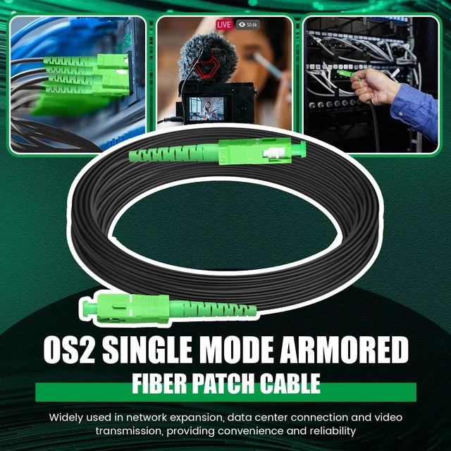 Alt view image 3 of 6 - 150ft/45m SC/APC to SC/APC Fiber Optic Internet Cable OS2 Single Mode, Outdoor Armored SC/APC Fiber Optic Cable, SC to SC Jumper Simplex Jumper Connector with 2 Couplers, Lszh