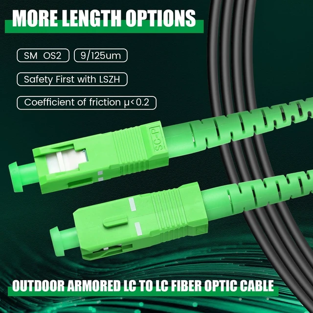Alt view image 5 of 6 - 150ft/45m SC/APC to SC/APC Fiber Optic Internet Cable OS2 Single Mode, Outdoor Armored SC/APC Fiber Optic Cable, SC to SC Jumper Simplex Jumper Connector with 2 Couplers, Lszh