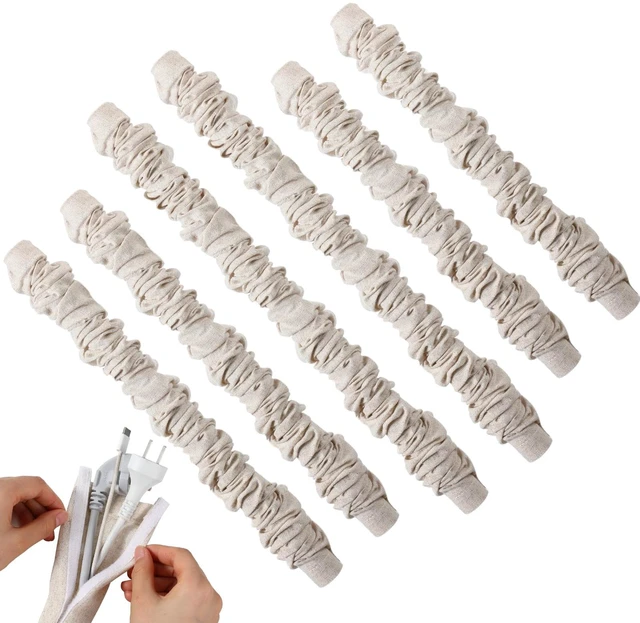 Main image of 6 Pack Fabric Cord Cover for Electric Wire, Beige, 2x3.7ft,2x3.9ft,2x4.2ft Chandelier Chain Cover, Swing Chain Linen Shade with Hidden Hook Loop Closure Sleeves, for Chandelier Wires Cable Swing