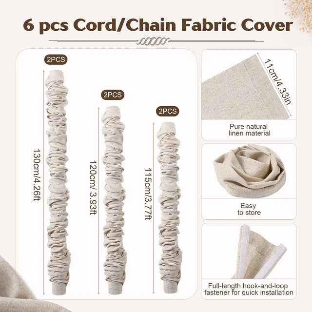 Alt view image 2 of 7 - 6 Pack Fabric Cord Cover for Electric Wire, Beige, 2x3.7ft,2x3.9ft,2x4.2ft Chandelier Chain Cover, Swing Chain Linen Shade with Hidden Hook Loop Closure Sleeves, for Chandelier Wires Cable Swing