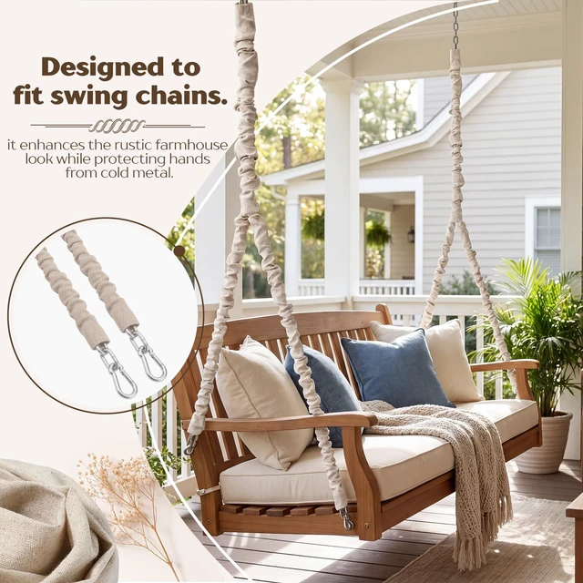 Alt view image 5 of 7 - 6 Pack Fabric Cord Cover for Electric Wire, Beige, 2x3.7ft,2x3.9ft,2x4.2ft Chandelier Chain Cover, Swing Chain Linen Shade with Hidden Hook Loop Closure Sleeves, for Chandelier Wires Cable Swing