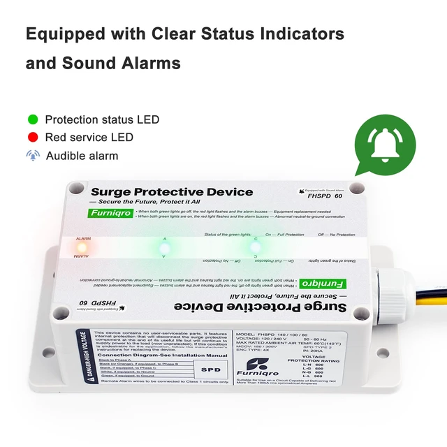 Alt view image 2 of 7 - FHSPD60 Whole House Surge Protector FS60 Surge Protector Whole House Surge Protection Device Rated for 60,000 Amps, Whole Home Surge Protector, Indoor/Outdoor Use, 120/240V