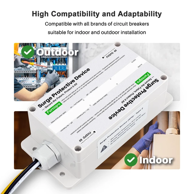 Alt view image 3 of 7 - FHSPD60 Whole House Surge Protector FS60 Surge Protector Whole House Surge Protection Device Rated for 60,000 Amps, Whole Home Surge Protector, Indoor/Outdoor Use, 120/240V