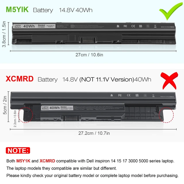 Alt view image 2 of 7 - M5Y1K 14.8V 40WH Battery for Dell Inspiron 14 15 17 5000 3000 Series 5559 5558 3551 3451 3558 5755 5756 5458 5759 5758 5759 GXVJ3 451-BBMG 453-BBBQ WKRJ2 VN3N0 HD4J0 P47F P51F