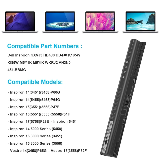 Alt view image 3 of 7 - M5Y1K 14.8V 40WH Battery for Dell Inspiron 14 15 17 5000 3000 Series 5559 5558 3551 3451 3558 5755 5756 5458 5759 5758 5759 GXVJ3 451-BBMG 453-BBBQ WKRJ2 VN3N0 HD4J0 P47F P51F
