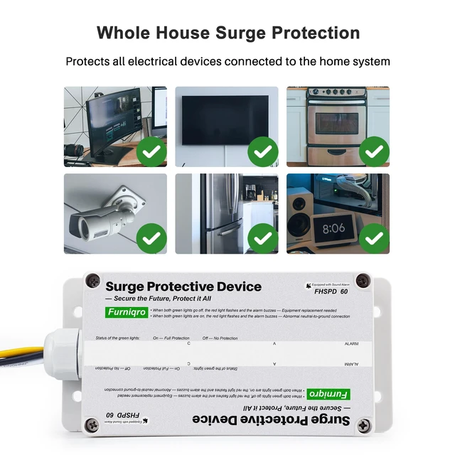 Alt view image 4 of 7 - FHSPD60 Whole House Surge Protector FS60 Surge Protector Whole House Surge Protection Device Rated for 60,000 Amps, Whole Home Surge Protector, Indoor/Outdoor Use, 120/240V