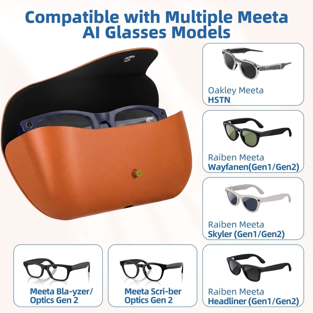 Alt view image 2 of 7 - Portable AI Glasses Charging Case Compatible with Rai-Ben Meeta Gen1/Gen2 3000mAh Battery with LED Display - Replacement Smart Charger Case for Raiben Meeta Oakley Meta HSTN/Wayfanen/Skyler/Headline