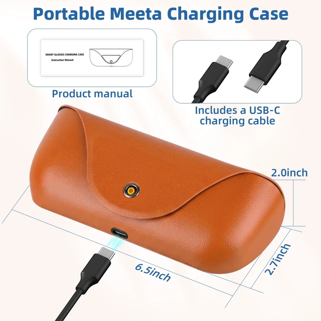 Alt view image 6 of 7 - Portable AI Glasses Charging Case Compatible with Rai-Ben Meeta Gen1/Gen2 3000mAh Battery with LED Display - Replacement Smart Charger Case for Raiben Meeta Oakley Meta HSTN/Wayfanen/Skyler/Headline