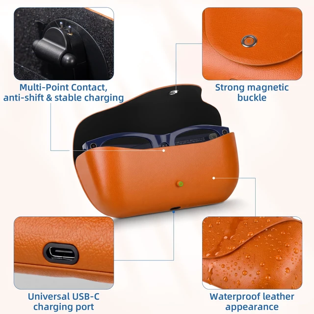 Alt view image 7 of 7 - Portable AI Glasses Charging Case Compatible with Rai-Ben Meeta Gen1/Gen2 3000mAh Battery with LED Display - Replacement Smart Charger Case for Raiben Meeta Oakley Meta HSTN/Wayfanen/Skyler/Headline