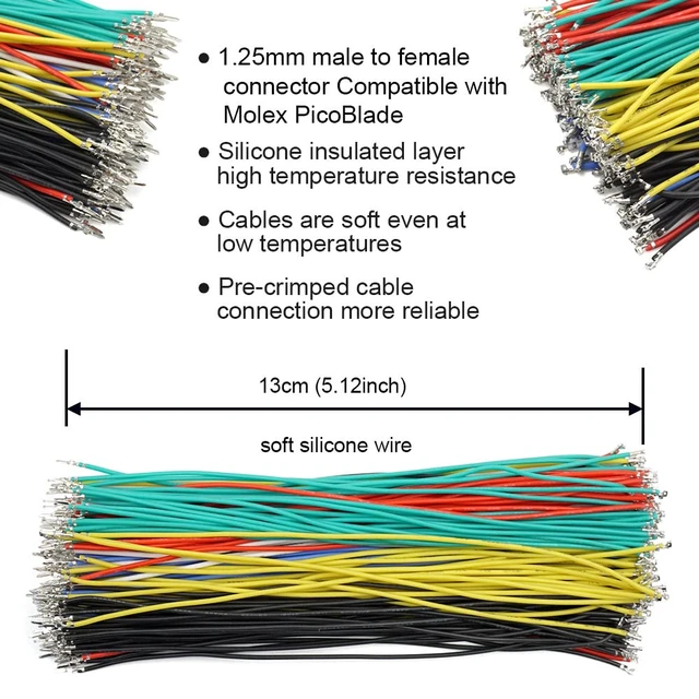 Alt view image 5 of 6 - 1.25mm Male and Female Connectors Socket and Plug with Pre-Crimped Cables Compatible with JST Molex PicoBlade 1.25 for Pixhawk Silicone 13cm Wire (Male and Female)
