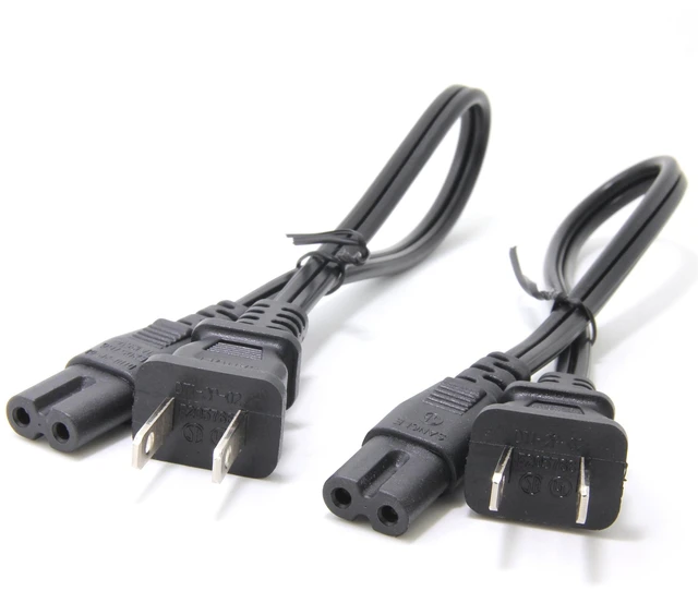 Main image of 2-Pack Short 1FT Figure 8 Power Cord, 18AWG 2 Prong AC Cable for TV Short cables, 18AWG C7 connectors, save space on strips, compatible with most devices, great value for multiple electronics