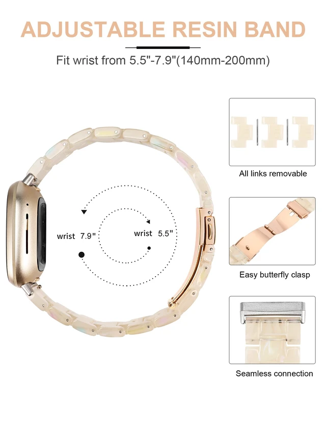 Alt view image 3 of 6 - Resin Band Compatible with Fitbit Versa 4 3/Sense 2/Sense Bands Cute Fashion Lightweight Wristband Strap Accessories for Versa 3/Versa 4/Sense/Sense 2 Bands for Women Men