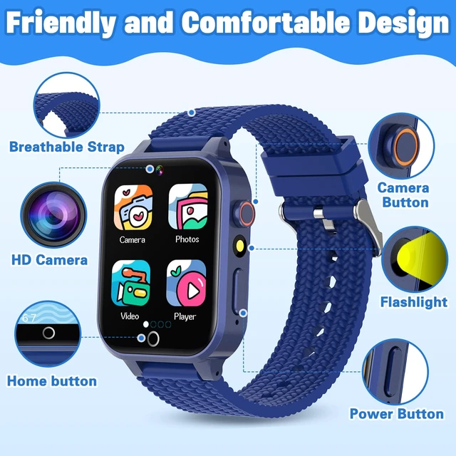 Alt view image 7 of 7 - Kids Smart Watch for Boys Age 5-12, Kids Watch with 26 Games, Camera Music Player Pedometer Habit Tracking HD Touchscreen Flashlight Smart Watch for Kid Birthday Gifts for Boys Ages 6 7 8 9 (Blue)