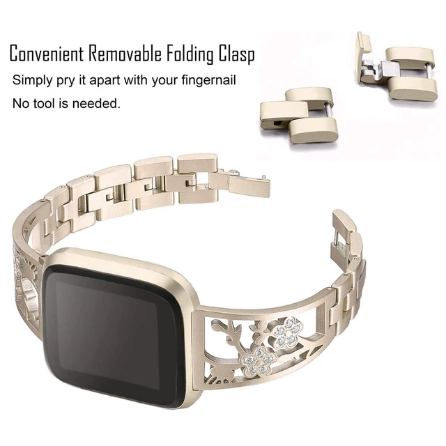 Alt view image 2 of 7 - Stainless Steel Bracelet Compatible with Fitbit Sense 2/Sense/Versa 4/Versa 3, Women Bling Replacement Bands Dressy Luxurious Wristbands for Ladies