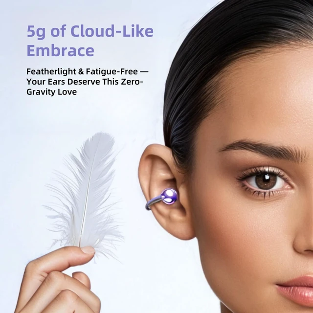 Alt view image 4 of 7 - M97 Clip On Earbuds Wireless Bluetooth 6.0, Open Ear Headphones with 50H Battery 10-Min Quick Charge, Featherlight C-Shaped Hook, Secure Fit for Running/Gym, IPX5 Waterproof, Deep Bass(purple)