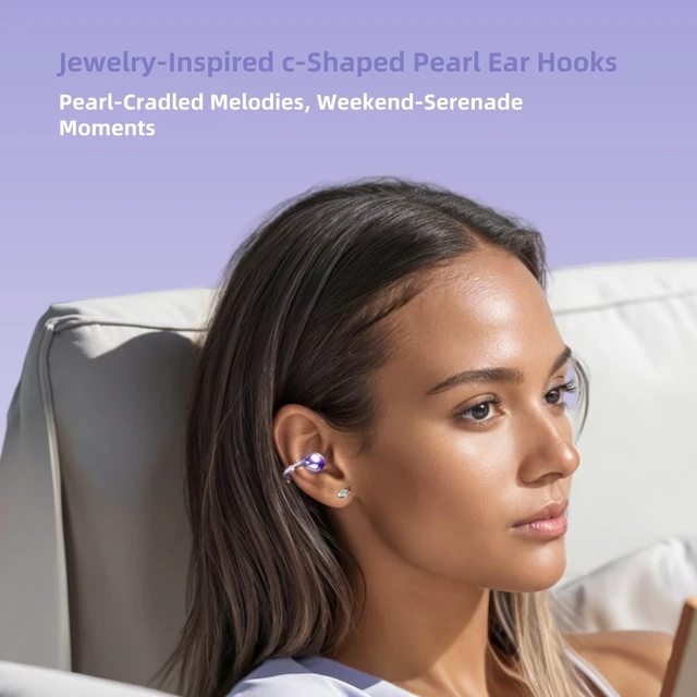 Alt view image 3 of 7 - M97 Clip On Earbuds Wireless Bluetooth 6.0, Open Ear Headphones with 50H Battery 10-Min Quick Charge, Featherlight C-Shaped Hook, Secure Fit for Running/Gym, IPX5 Waterproof, Deep Bass(purple)