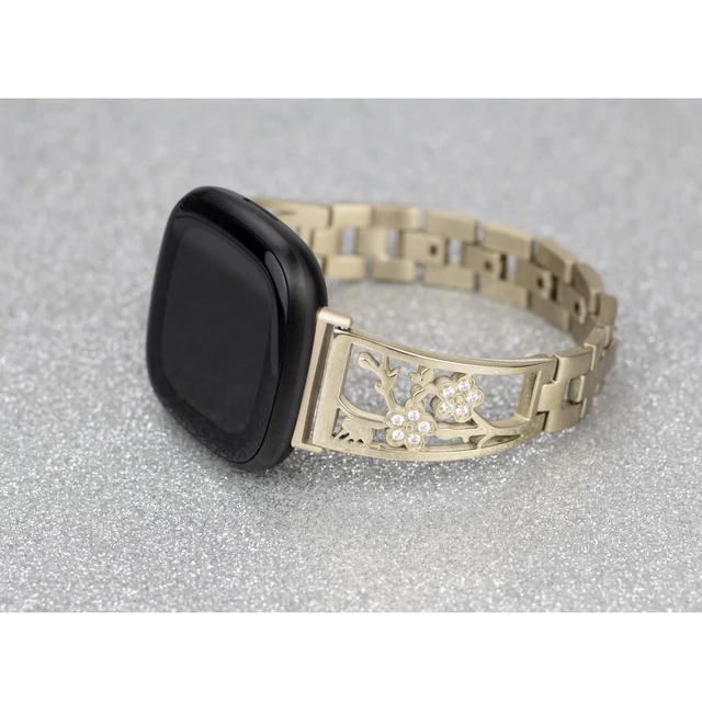 Alt view image 4 of 7 - Stainless Steel Bracelet Compatible with Fitbit Sense 2/Sense/Versa 4/Versa 3, Women Bling Replacement Bands Dressy Luxurious Wristbands for Ladies