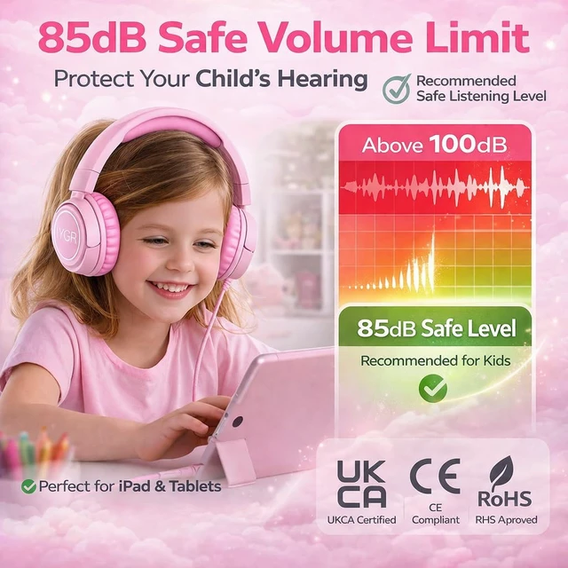 Alt view image 3 of 7 - K6C Kids Headphones with USB-C, for Toddler & Kids Ages 2-12, 85dB Safe Volume Limited, Adjustable Headband & Foldable Wired, On-Ear Headphones for School, Travel, Tablet, iPad
