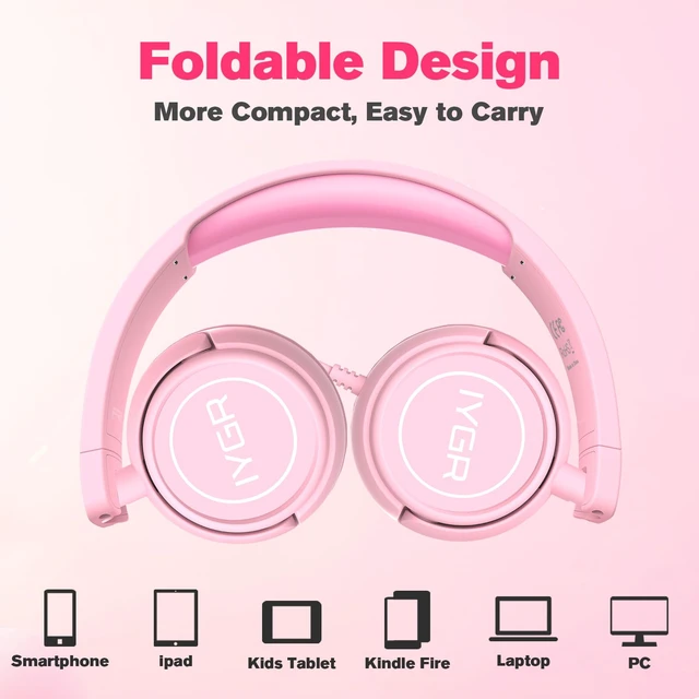 Alt view image 6 of 7 - K6C Kids Headphones with USB-C, for Toddler & Kids Ages 2-12, 85dB Safe Volume Limited, Adjustable Headband & Foldable Wired, On-Ear Headphones for School, Travel, Tablet, iPad