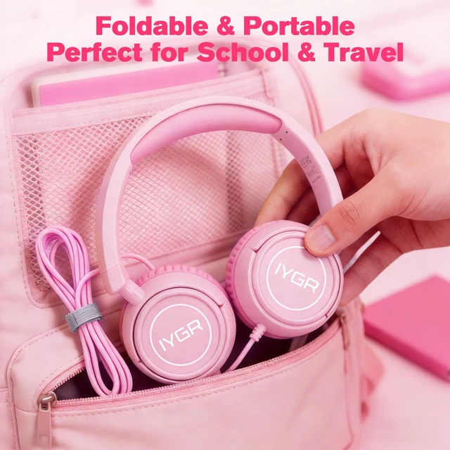 Alt view image 7 of 7 - K6C Kids Headphones with USB-C, for Toddler & Kids Ages 2-12, 85dB Safe Volume Limited, Adjustable Headband & Foldable Wired, On-Ear Headphones for School, Travel, Tablet, iPad