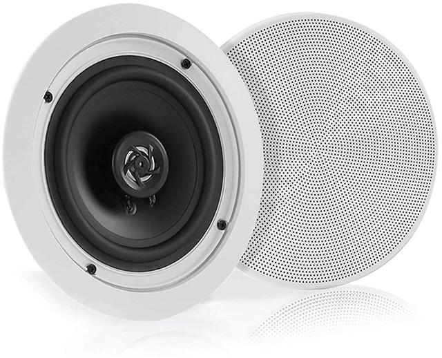 Main image of 5.25 Pair Bluetooth Flush Mount In-wall In-ceiling 2-Way Speaker System Quick Connections Changeable Round/Square Grill Polyprone Cone & Polymer Tweeter Stereo Sound 150 Watt (PDICBT552RD)