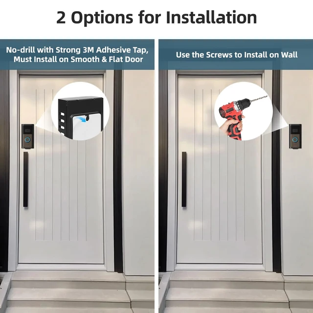 Alt view image 3 of 7 - No Drill Ring Doorbell Mount, Adhesive Anti Theft Bracket Metal alloy bracket with adhesive mounting, anti-theft design, no-drill setup and no-block sensor for front door security