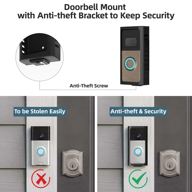 Alt view image 4 of 7 - No Drill Ring Doorbell Mount, Adhesive Anti Theft Bracket Metal alloy bracket with adhesive mounting, anti-theft design, no-drill setup and no-block sensor for front door security