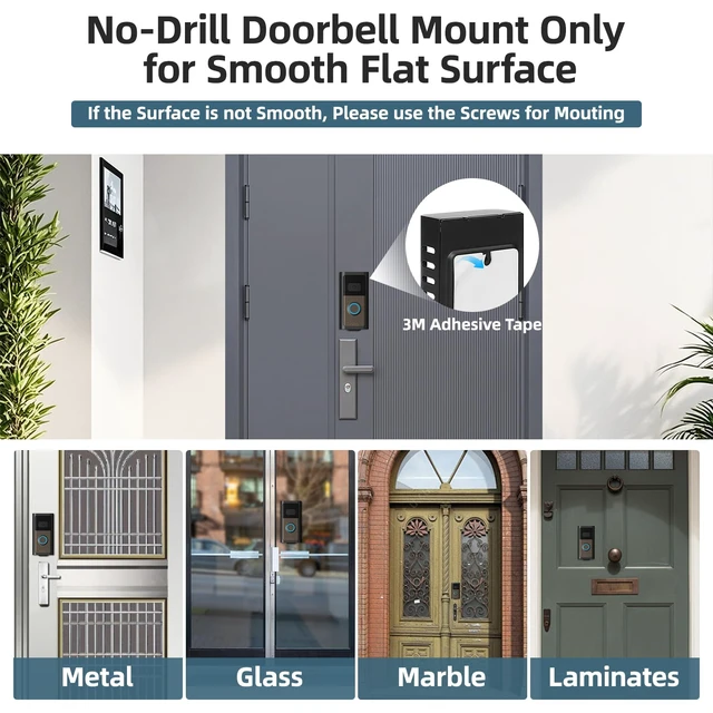 Alt view image 6 of 7 - No Drill Ring Doorbell Mount, Adhesive Anti Theft Bracket Metal alloy bracket with adhesive mounting, anti-theft design, no-drill setup and no-block sensor for front door security