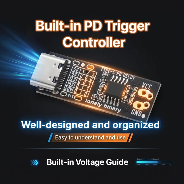 Alt view image 3 of 7 - 12-Pack USB-C PD Trigger 100W Decoy DIP 5-20V Screw Terminal PD 3.0/QC, fixed 5V/9V/12V/15V/20V via DIP switch; screw terminals; breadboard pins; for ESP32; laptop, router, LED