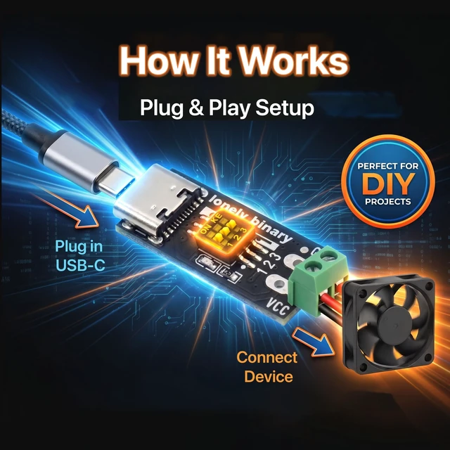 Alt view image 6 of 7 - 12-Pack USB-C PD Trigger 100W Decoy DIP 5-20V Screw Terminal PD 3.0/QC, fixed 5V/9V/12V/15V/20V via DIP switch; screw terminals; breadboard pins; for ESP32; laptop, router, LED
