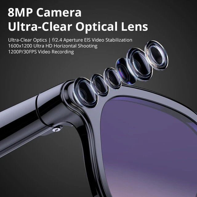 Alt view image 2 of 7 - AI Smart Glasses: 8MP stabilized Camera, 30+ Language Real-time Translation, ChatGPT AI, Object Recognition, 300mAh, Type-C, 2 Lenses, BT6.0 Open-Ear Audio. for vlog, Travel & Business