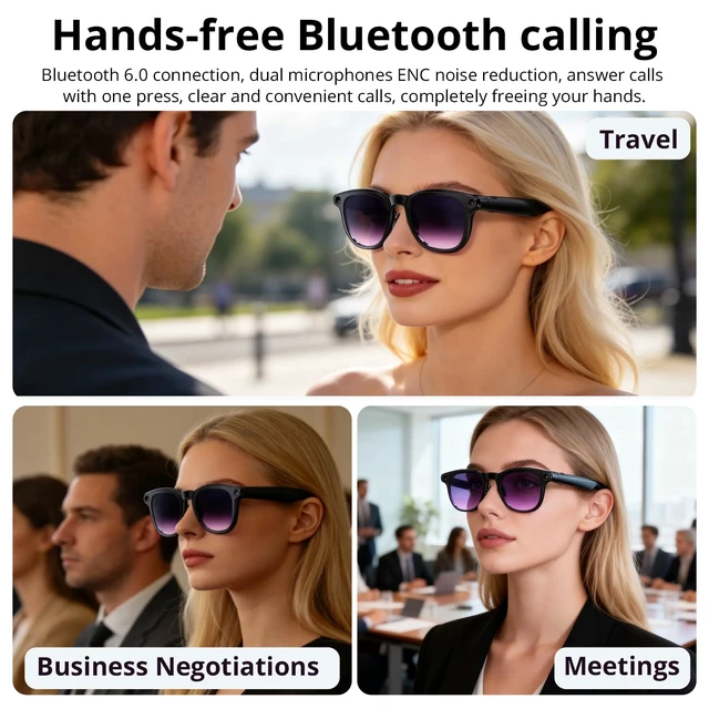 Alt view image 6 of 7 - AI Smart Glasses: 8MP stabilized Camera, 30+ Language Real-time Translation, ChatGPT AI, Object Recognition, 300mAh, Type-C, 2 Lenses, BT6.0 Open-Ear Audio. for vlog, Travel & Business