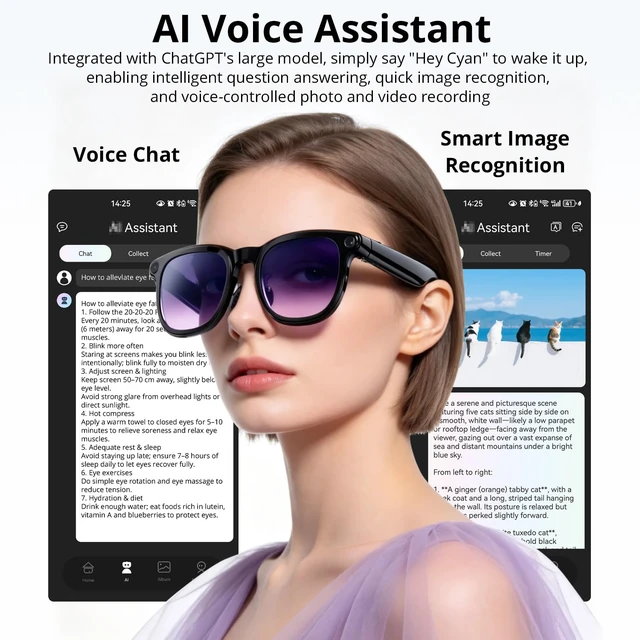 Alt view image 5 of 7 - AI Smart Glasses: 8MP stabilized Camera, 30+ Language Real-time Translation, ChatGPT AI, Object Recognition, 300mAh, Type-C, 2 Lenses, BT6.0 Open-Ear Audio. for vlog, Travel & Business