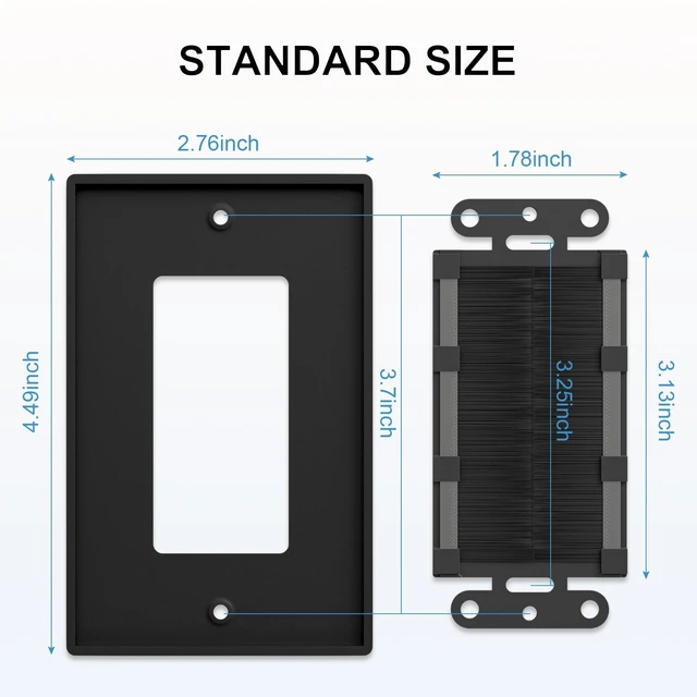 Alt view image 2 of 7 - Brush Wall Plate with Low Voltage Mounting Bracket, Black, 5 pack Cable Pass Through Insert for Wires, Single Gang Cable Access Strap, Wall Socket for HDTV, Home Theater Systems