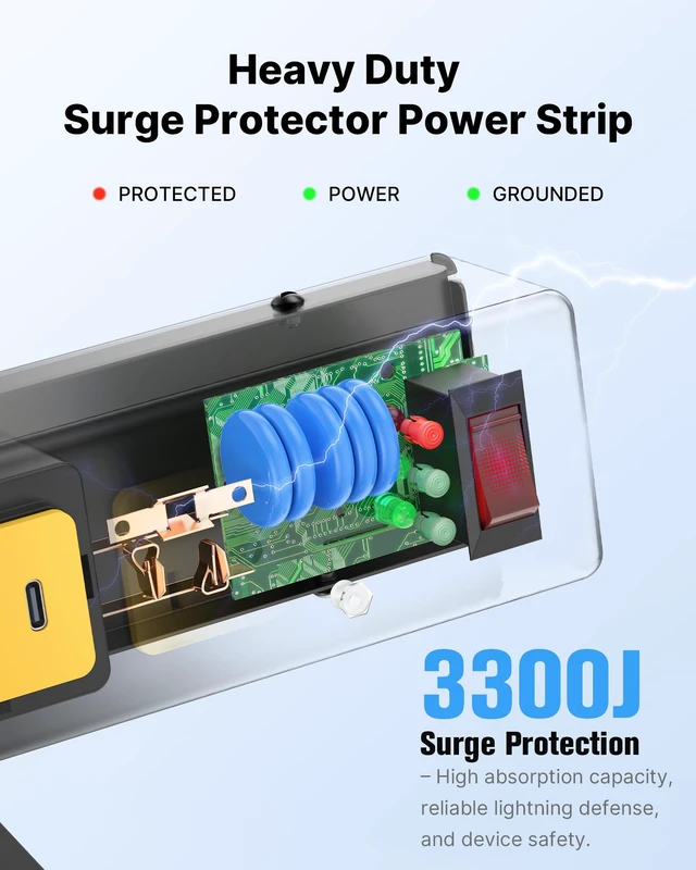 Alt view image 2 of 7 - Desk Clamp Surge Protector USB, Heavy Duty, 6FT, 20W, 1. Metal Shell, Home Office, Gaming Standing Desktop Accessories, Power Strip, 4800J, Flat Plug Extension Cord Extender
